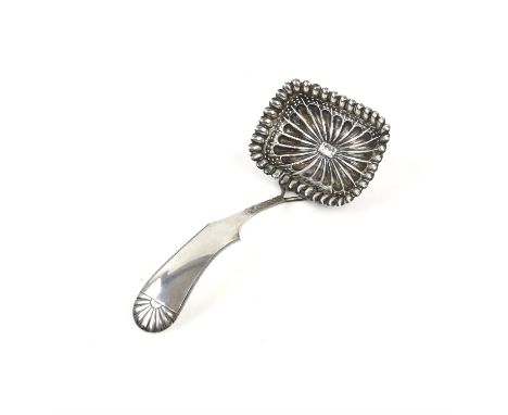 Dutch silver sifter ladle with sunrise pattern to stem top 