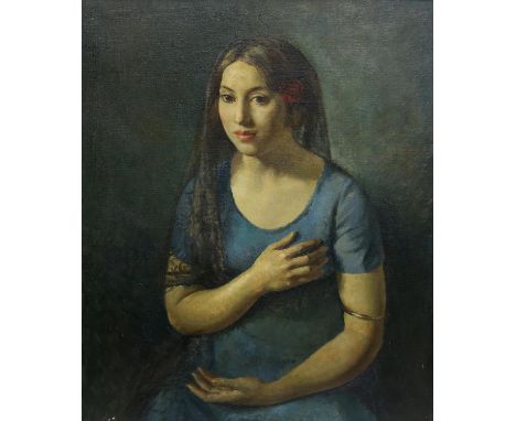 § Lionel Ellis (1903-1988) Portrait of a Seated Girl. Oil on canvas, unsigned. 93 x 79cm.Lionel Ellis ARCA (1903-1988) was an