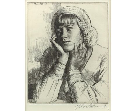 § Gerald Leslie Brockhurst (British, 1890-1978). 'Anais', etching on wove paper. Signed in pencil to margin. Framed and glaze