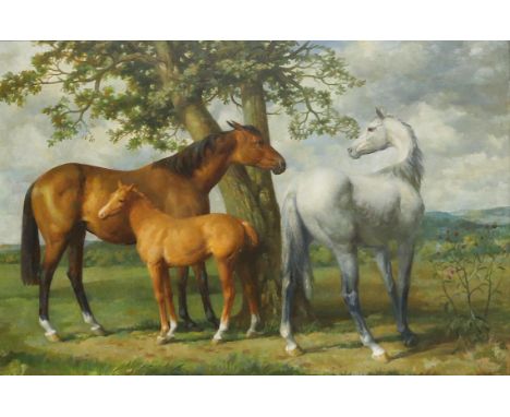 § Lionel Ellis (1903-1988) Three Horses in a Meadow. Oil on canvas, unsigned. 75 x 50cm.Lionel Ellis ARCA (1903-1988) was an 