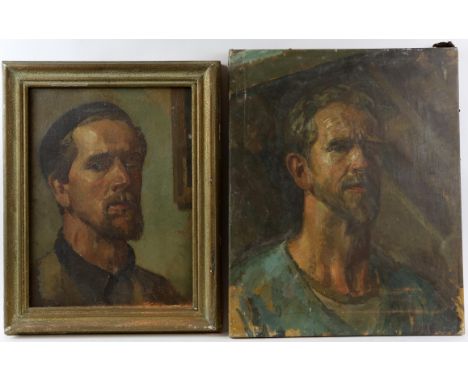 § Lionel Ellis,.(1903-1988) Self Portrait. Oil on canvas, inscribed verso. 39 x 49cm Together with another Self Portrait, oil