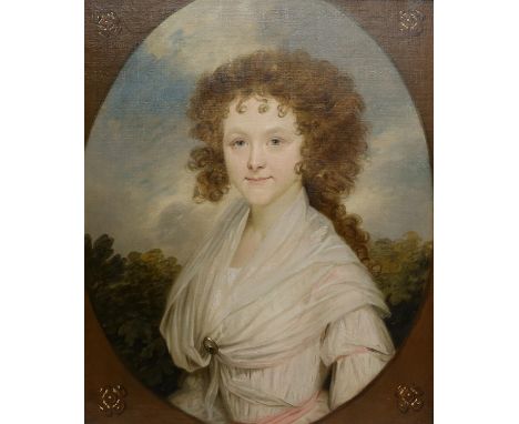 Eighteenth-century English school, portrait of a lady. Oil on canvas. Label verso: 'Manner of Gainsborough'. Framed. Image si