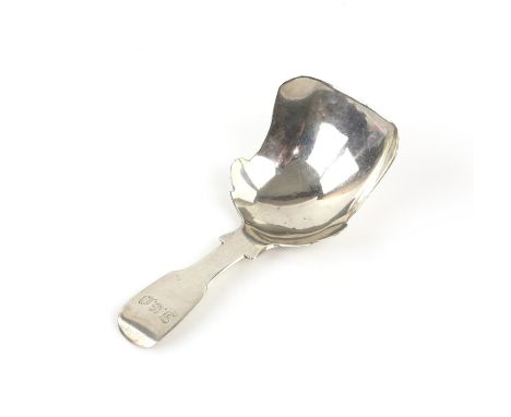 Provincial English caddy spoon, fiddle pattern with unusual shaped bowl, by William Rawlings Sobey, Exeter 1837