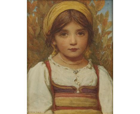 Edwin Bale R.I. (1842-1923), Portrait of a young girl with head scarf, watercolour, signed lower left, image size 31 x 23.5cm