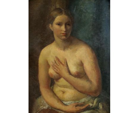 § Lionel Ellis (1903-1988). Half Length portrait of a Seated Nude. Oil on canvas in Rococo frame. Unsigned. 71 x 57cms. Lione