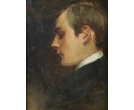 Unknown artist, twentieth-century English school, Portrait of a young man, oil on panel, unsigned, 28 x 20.5cm.Condition Repo