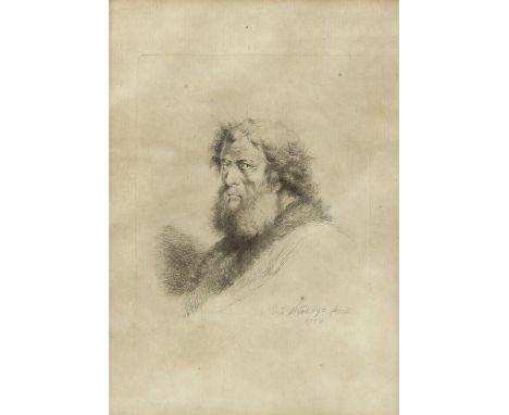 Thomas Worlidge ( British, 1700-1766) Portrait of an unidentified man in the style of Rembrandt, wearing a fur trimmed jacket