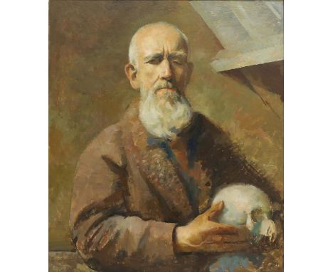 § Lionel Ellis,.(1903-1988) Self Portrait Holding a Skull. Oil on board, unsigned. 77 x 85cm. Lionel Ellis ARCA (1903-1988) w