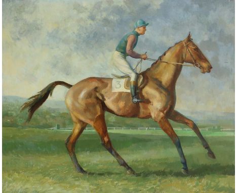 § Lionel Ellis, (1903-1988). Chaser Going to the Post. Oil on board 1951. Signed and dated lower left, inscribed verso. 65 x 