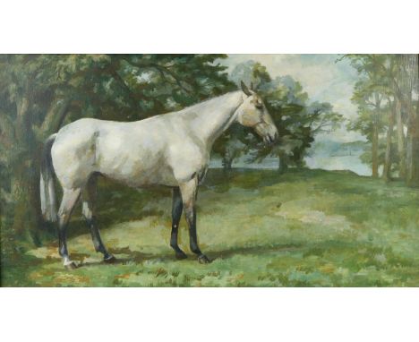 § Lionel Ellis. (1903-1988) Grey Horse in a Landscape. Oil on panel, unsigned. 48 x 78cm. Lionel Ellis ARCA (1903-1988) was a