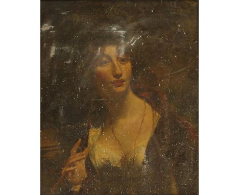 English School c. 1800, portrait of a lady. Oil on canvas. Image size 59.5 x 48cm. Damage and general wear to painting and fr