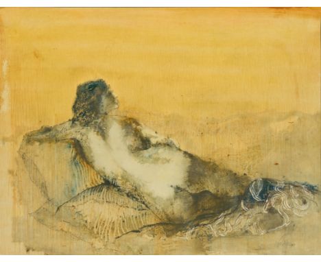 Ray Wooldridge,&nbsp;British 1934 -&nbsp;Reclining nude;&nbsp;mixed media on paper, signed lower right 'Wooldridge', 52.9 x 6
