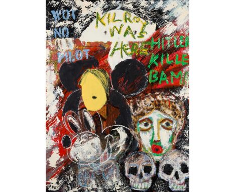 David Bailey CBE,&nbsp;British b.1938 -&nbsp;Kilroy Was Here, 2008;mixed media on canvas, signed and dated on the reverse 'Ba