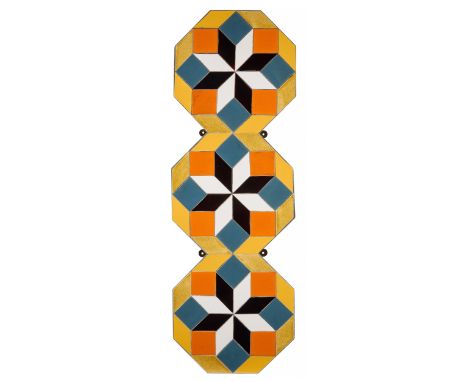 Geoffrey Eastop,&nbsp;British 1921-2014 - Tile composition (1); ceramic tiles on board, 114.5 x 38.4 cm (ARR)Note:titled to P
