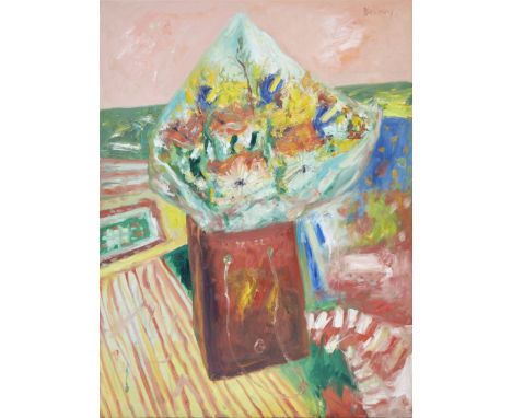 John Bellany CBE RA, Scottish 1942-2013 -&nbsp;Bouquet of flowers in a bag;&nbsp;oil on canvas, signed upper right 'Bellany',