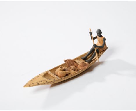 Justus D. Akeredolu,&nbsp;Nigerian 1915-1984 -&nbsp;Untitled (Figure in canoe);&nbsp;thornwood and ink, signed on the undersi