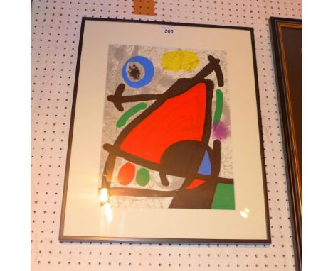 A glazed and framed Joan Miro lithograph 1970, printed by Maeght, unsigned