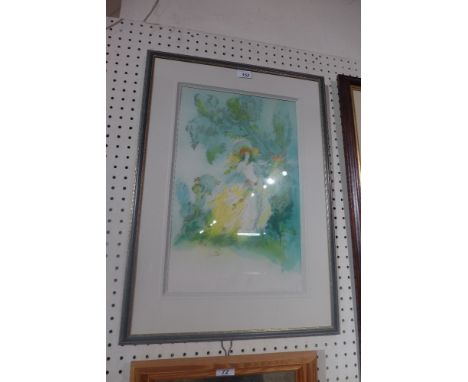 A French lithograph fantasy scene, signed in pencil Amandine Dore, framed