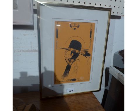 A framed Native American portrait study signed Bull Coming