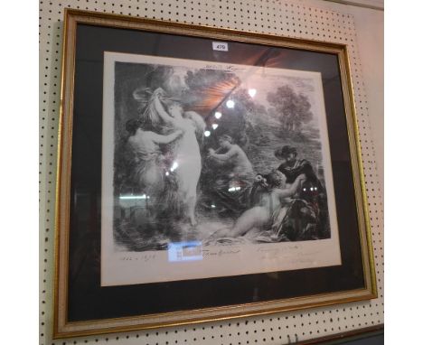 Henri Fantin - Latour (French 1836-1904) a lithograph depicting a Wagner scene, signed in pencil, in a parcel gilt frame 