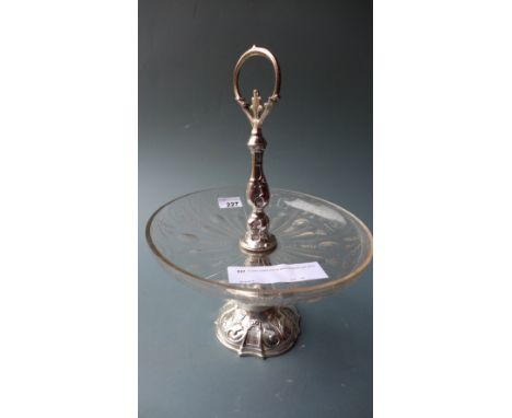 A silver plated and cut glass pedestal cake stand