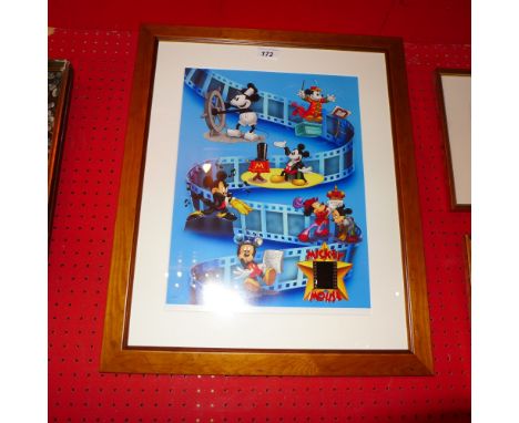 A Walt Disney lithograph of Mickey Mouse with inset film animation cell