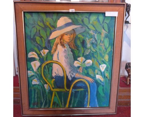 John Ash, an oil on canvas portrait of a girl seated in a garden, signed 