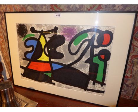 A Joan Miro abstract lithograph printed by Maeght 1970 glazed and framed