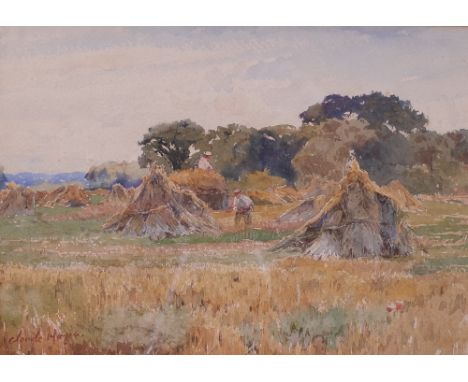 Claude Hayes (British, 1852-1922), Harvesting hay, signed 'Claude Hayes' (lower left), watercolour, 24 x 34.5cm, together wit