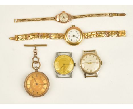 A 9ct gold circular cased ladies wristwatch, the jewelled movement detailed Swiss made, Birmingham 1917, on a sprung bar link