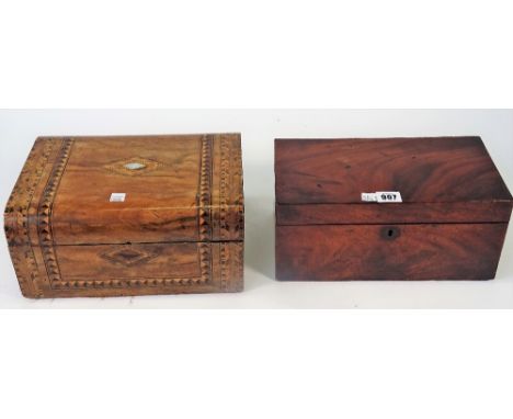 A mid-19th century mahogany rectangular tea caddy, with twin lidded interior, 30cm wide x 14cm high, and a Victorian inlaid w