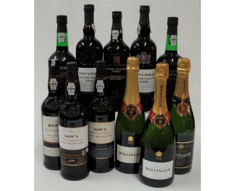 Port and Champagne (11 bottles, cellarage unknown): Taylor's 2005 LBV; Taylor's 2009 LBV; Dow's Trademark Finest Reserve (2 b