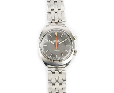 An Omega Chronostop steel cased gentleman's wristwatch, the signed circular grey dial with silvered baton numerals and with r