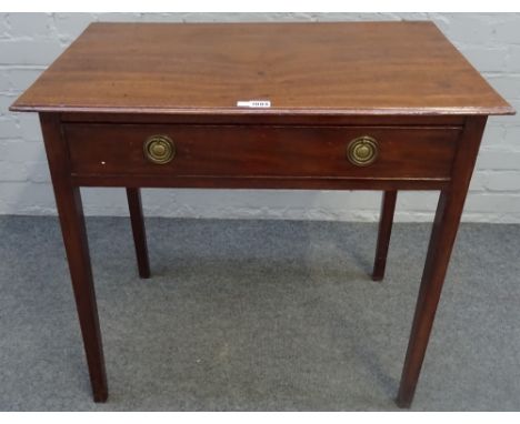 A George III mahogany rectangular single drawer side table, on tapering square supports, 77cm wide x 70cm high.