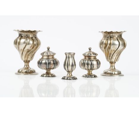 Mostly European wares, comprising; a pair of vases with spiral fluted decoration, each raised on a circular foot, detailed 80