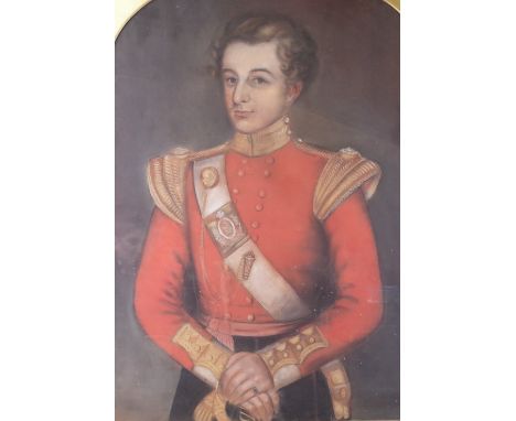 English School, 19th Century, Portrait of an army officer, pastel, 92 x 66.5cm Condition Report Various abrasions and creases