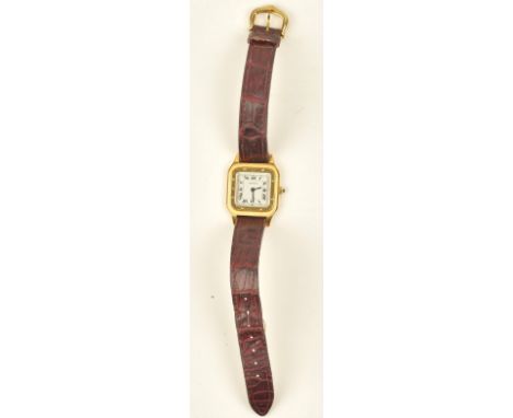 A Cartier Santos 18ct gold cased ladies wristwatch, the signed square white dial with black Roman numerals and with blued ste