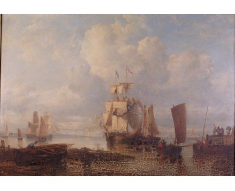 Follower of George Chambers, Shipping at North Esk, label inscribed 'North Esk' (verso), oil on canvas, 73 x 104cm Condition 