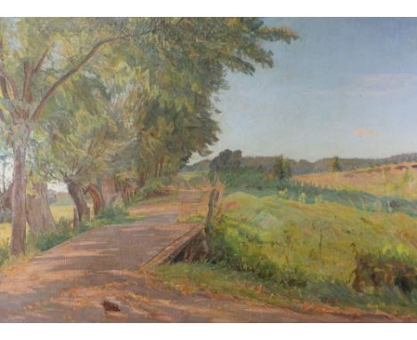 Einar Parslev (Danish, 1891-1977), A country lane in a landscape, signed and dated 'Einar Parslev 1944' (lower centre), oil o
