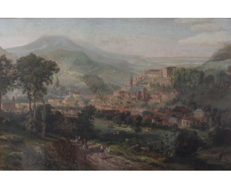 German School, 19th Century, Baden Baden, lithograph with hand colouring, 37 x 53cm