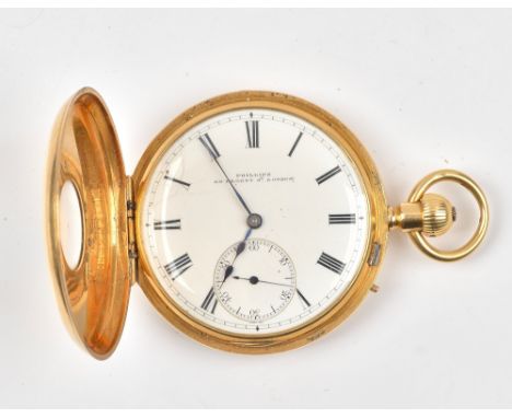 An 18ct gold cased keyless wind, half hunting cased gentleman's pocket watch, the gilt jewelled lever movement detailed Phill