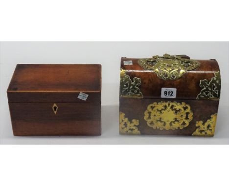 A Victorian Gothic revival brass mounted figured walnut dome top box, 21cm wide x 15cm high, together with a late George III 