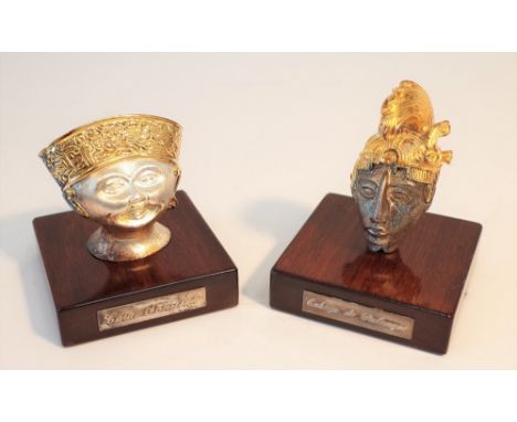A Tane Mexico model of a head, detailed Cara Sonriente and another Tane Mexico model of a head, detailed Cabeza De Palenque, 
