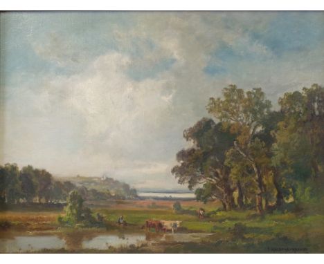Fritz Halberg-Krauss (German, 1874-1951), Pastoral landscape, oil on canvas, 39.5 x 54cm Condition Report Retouchings visible