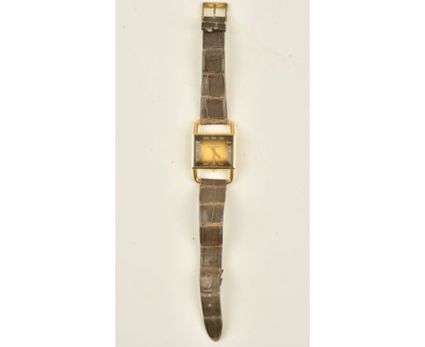 A Jaeger-Le Coultre gold rectangular cased ladies wristwatch, with a signed circular jewelled movement, numbered 2182523, the