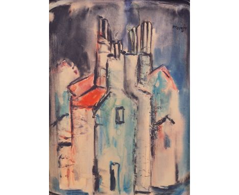 *** Mounir (20th Century), Urban scene, signed 'Mounir' (upper right), mixed media on card, 27.5 x 19.5cm Condition Report St