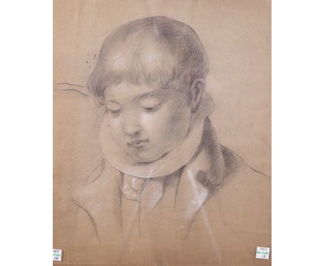 English School, 19th Century, Portrait of a boy, pastel and chalk, 40 x 32.5cm, together with; a mezzotint after Sir Thomas L