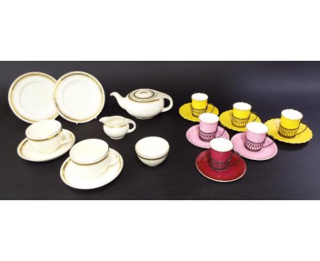 Burleigh Balmoral shape tea set for two; also a matched set of six Shelley/Aynsley coffee cups and saucers with silver pierce