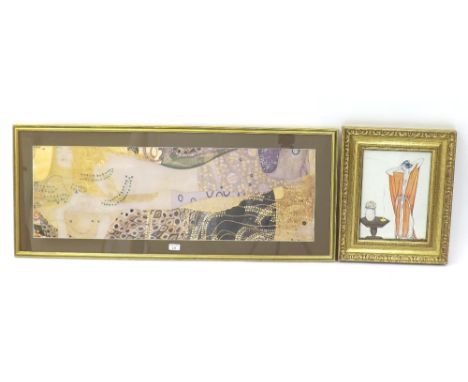 After Gustav Klimt - Contemporary colour print, 18" high x 44" wide, together with another contemporary abstract After Erte (