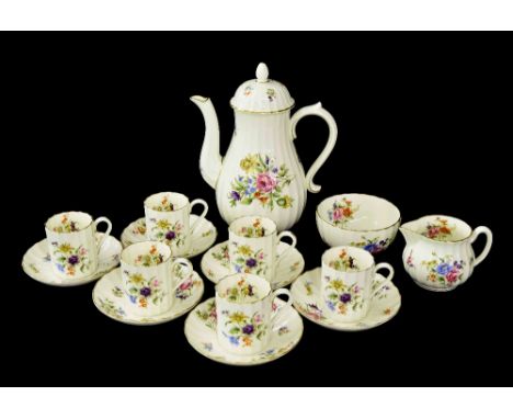 Royal Worcester 'Roanoke' pattern six setting coffee service, coffee pot 8.25" high